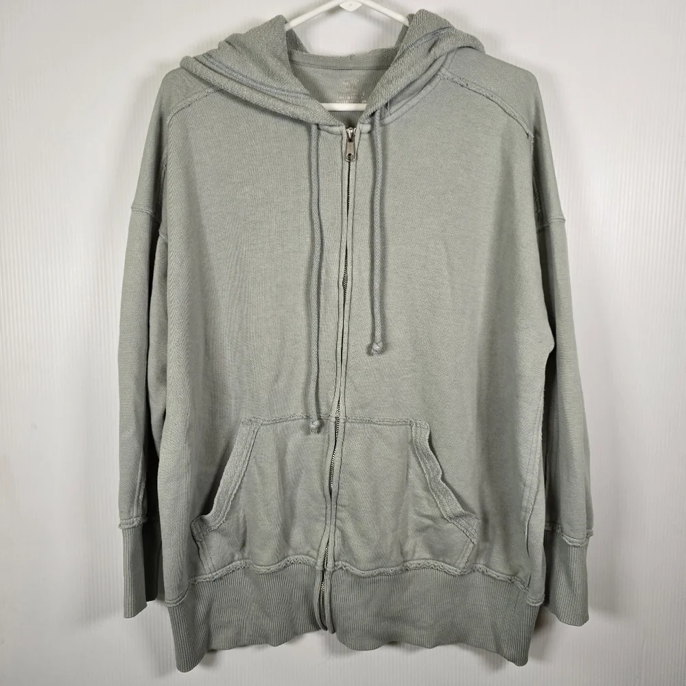 Aerie Womens Oversized Soft SageGreen Full Zip Hooded Sweatshirt Size M Pockets - Picture 1 of 11